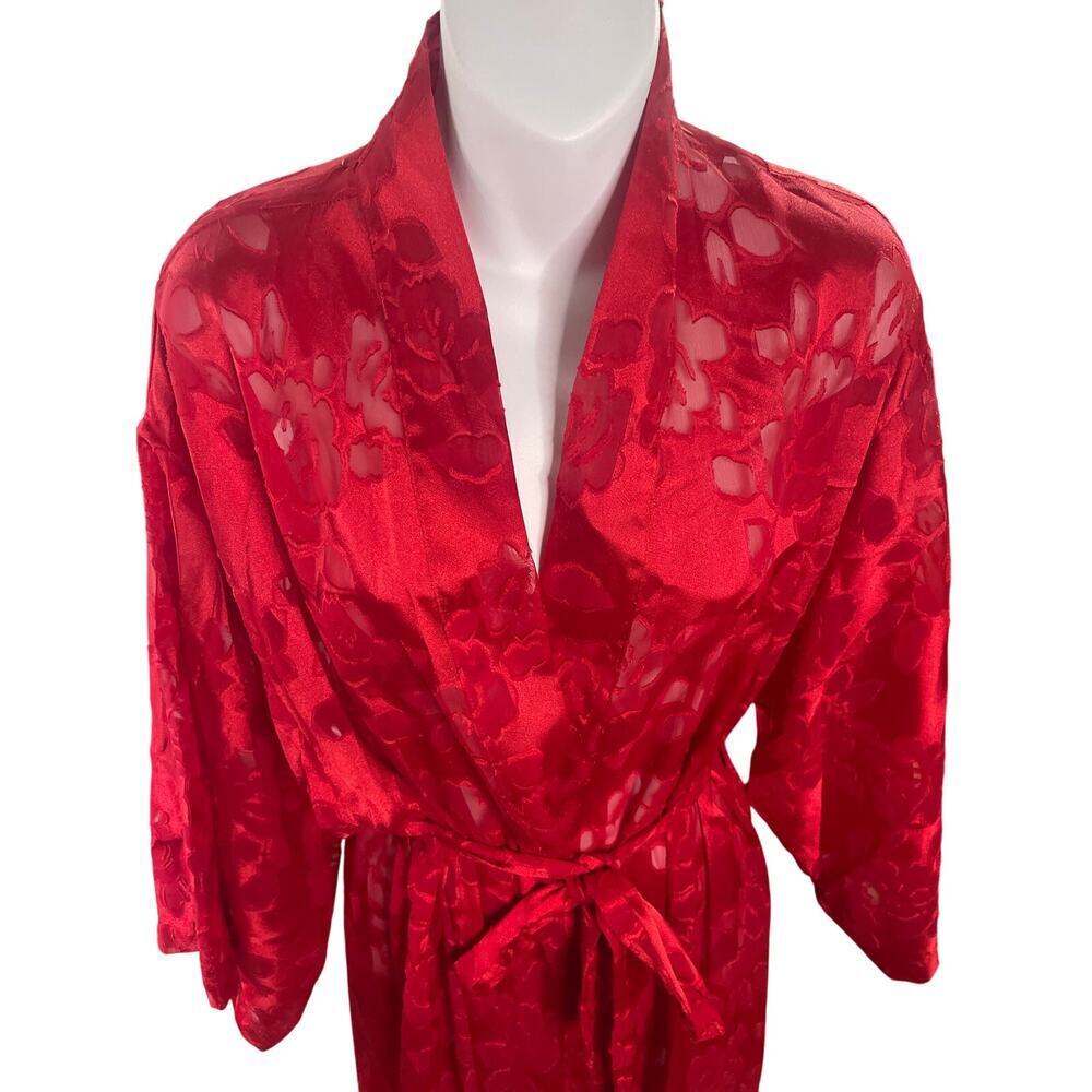 Vintage Victoria's Secret Red Rose Print Kimono Robe Women's Size Petite Small - Picture 4 of 7